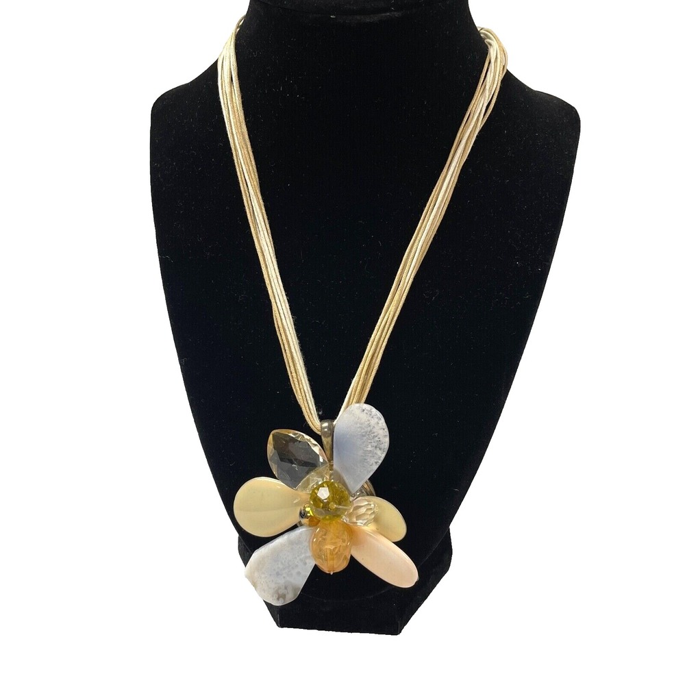 Yousi Floral Stone Thread Necklace Abstract Adjustable Lobster Claw Closure
